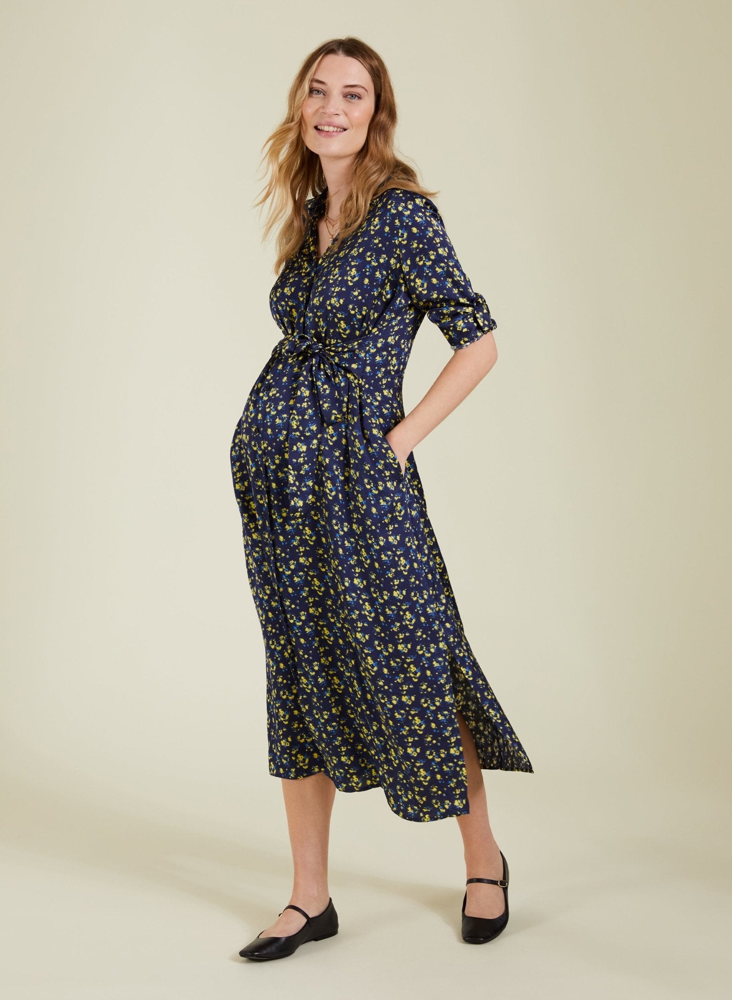 Kelsy Recycled Maternity Dress-Blue Blurred Ditsy