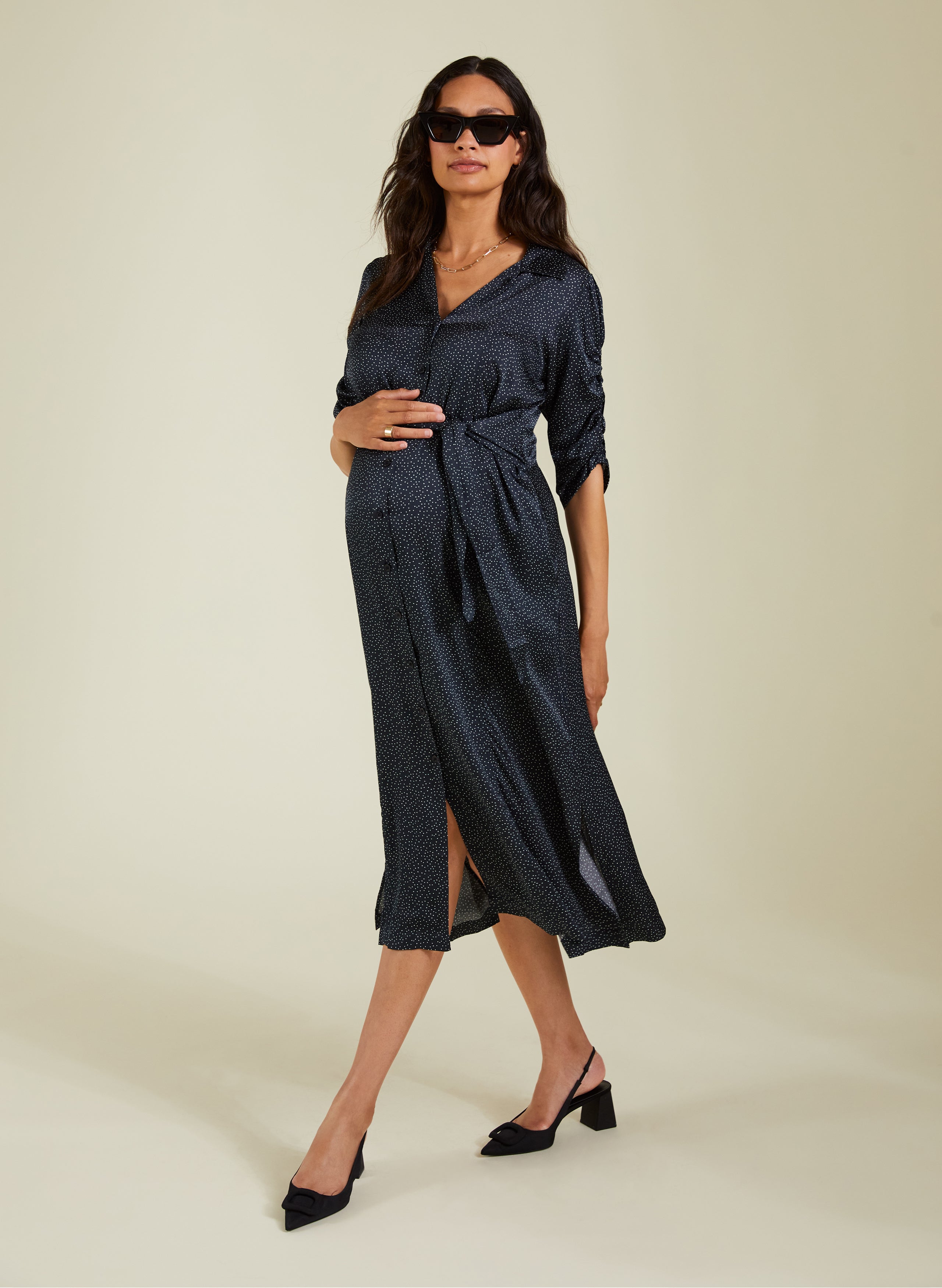 Keira Recycled Maternity Dress-Black Mini Spot