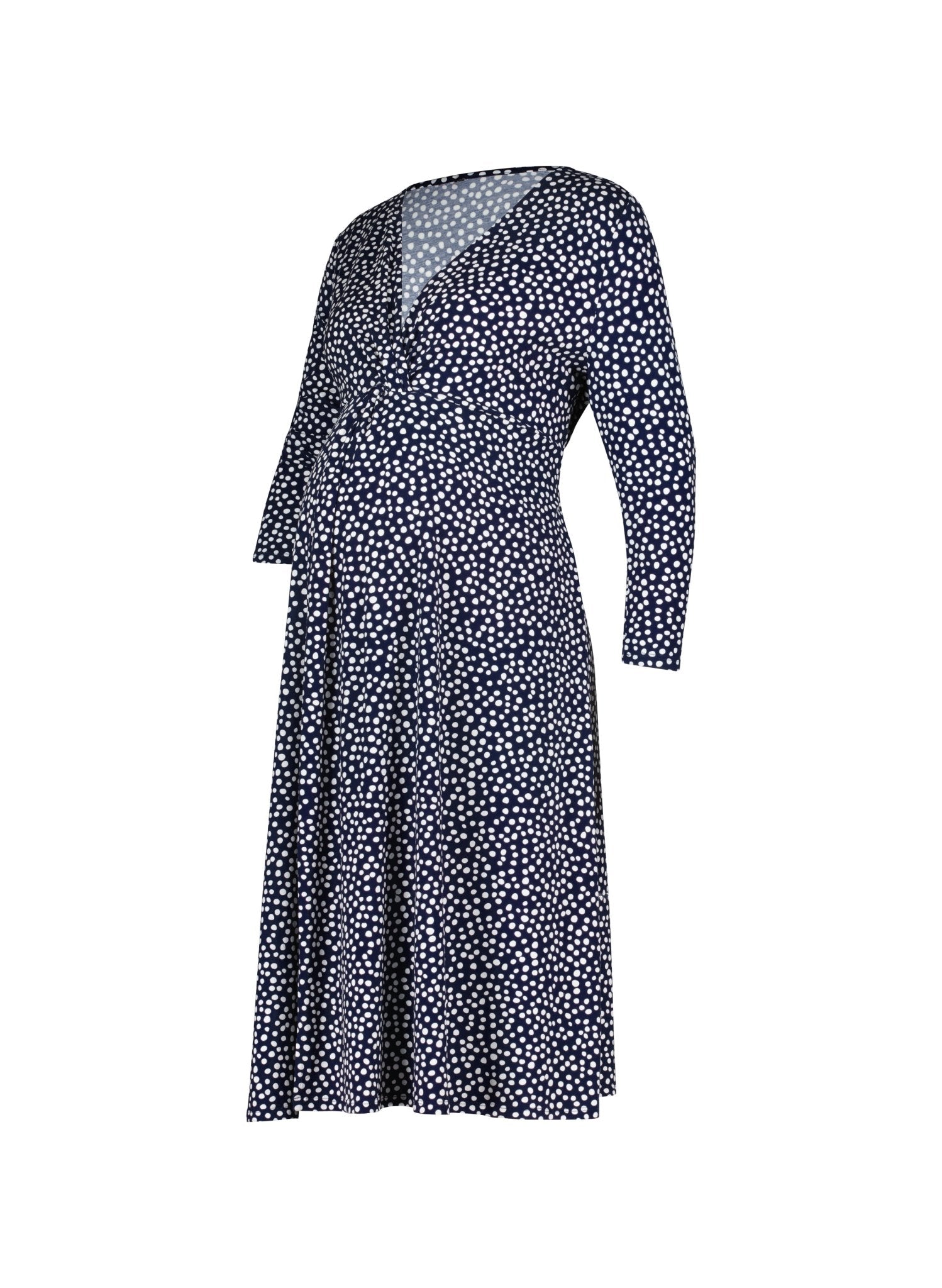 Mia Maternity Dress with Lenzing Ecovero Midnight Blue Polka Dot Print