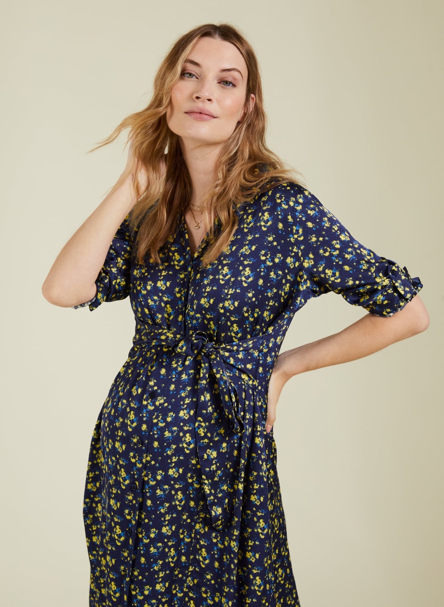 Kelsy Recycled Maternity Dress-Blue Blurred Ditsy