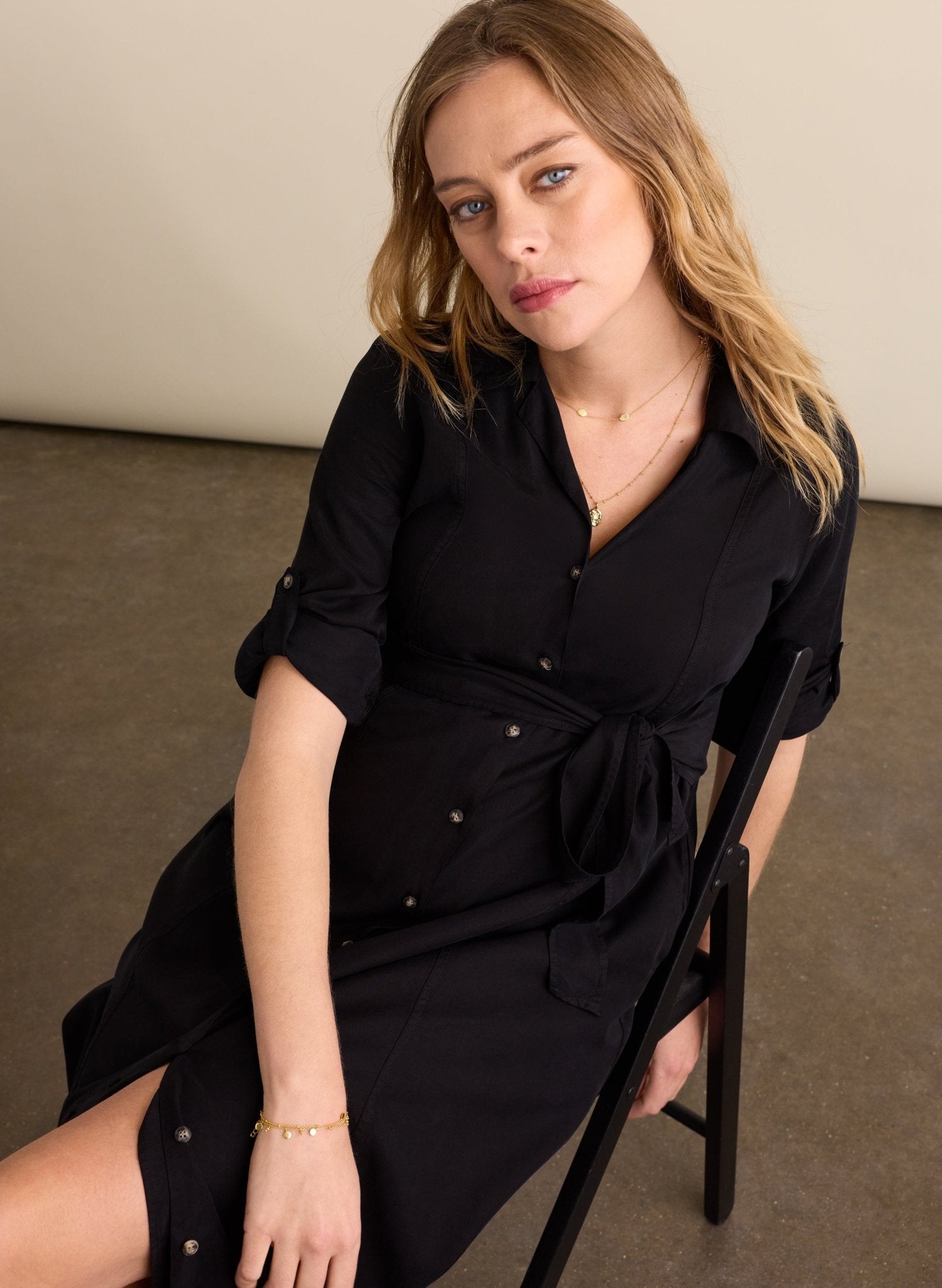 black maternity shirt dress Women's Bamboo Jersey Maternity & Nursing T-Shirt Dress in Black, Size Small by Quince
