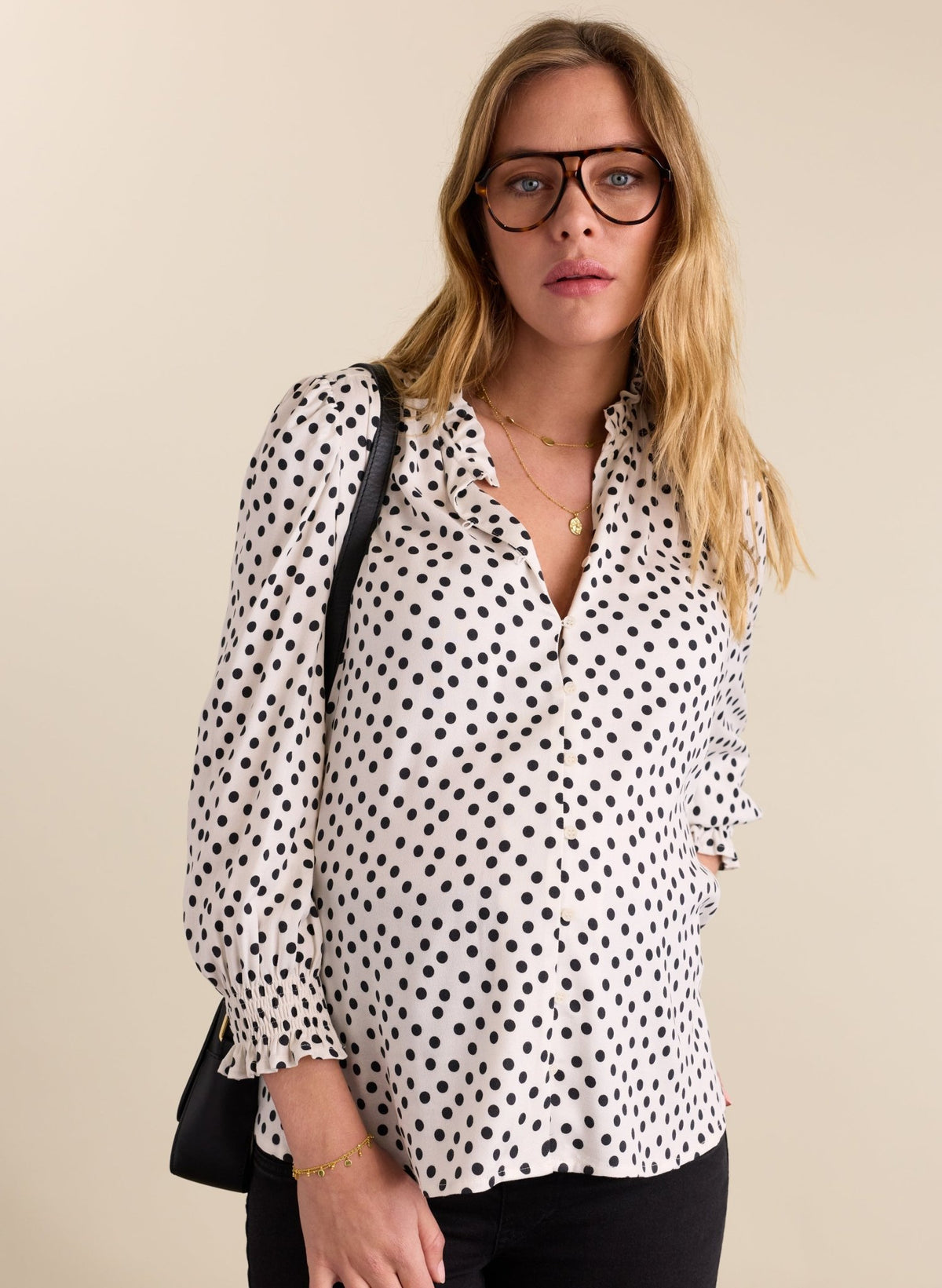 Juniper Maternity Blouse - Cream Polka - Maternity Shirts & Blouses - Isabella Oliver UK
