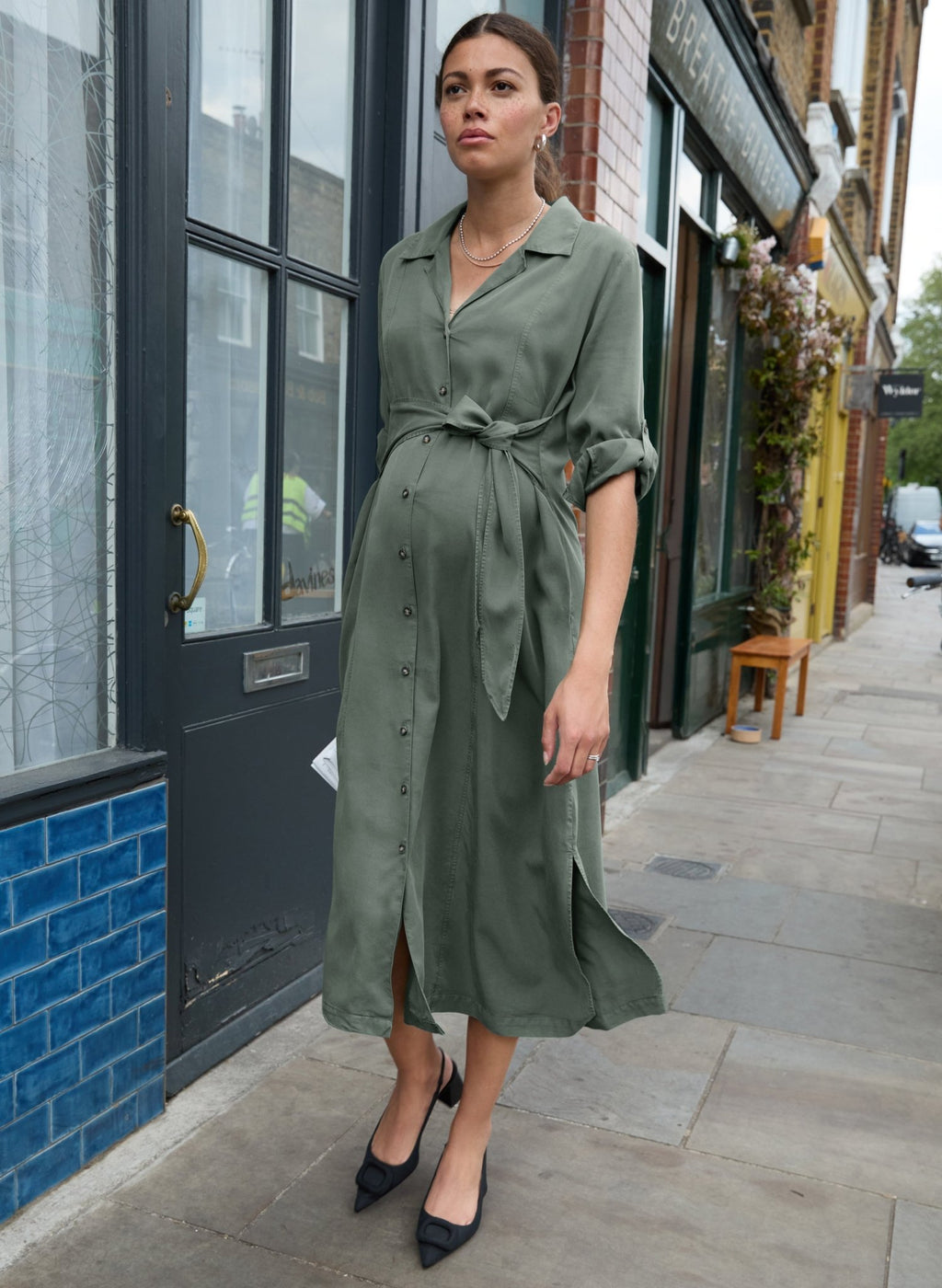 Kelsy Maternity Dress - Khaki - Maternity Dresses - Isabella Oliver UK