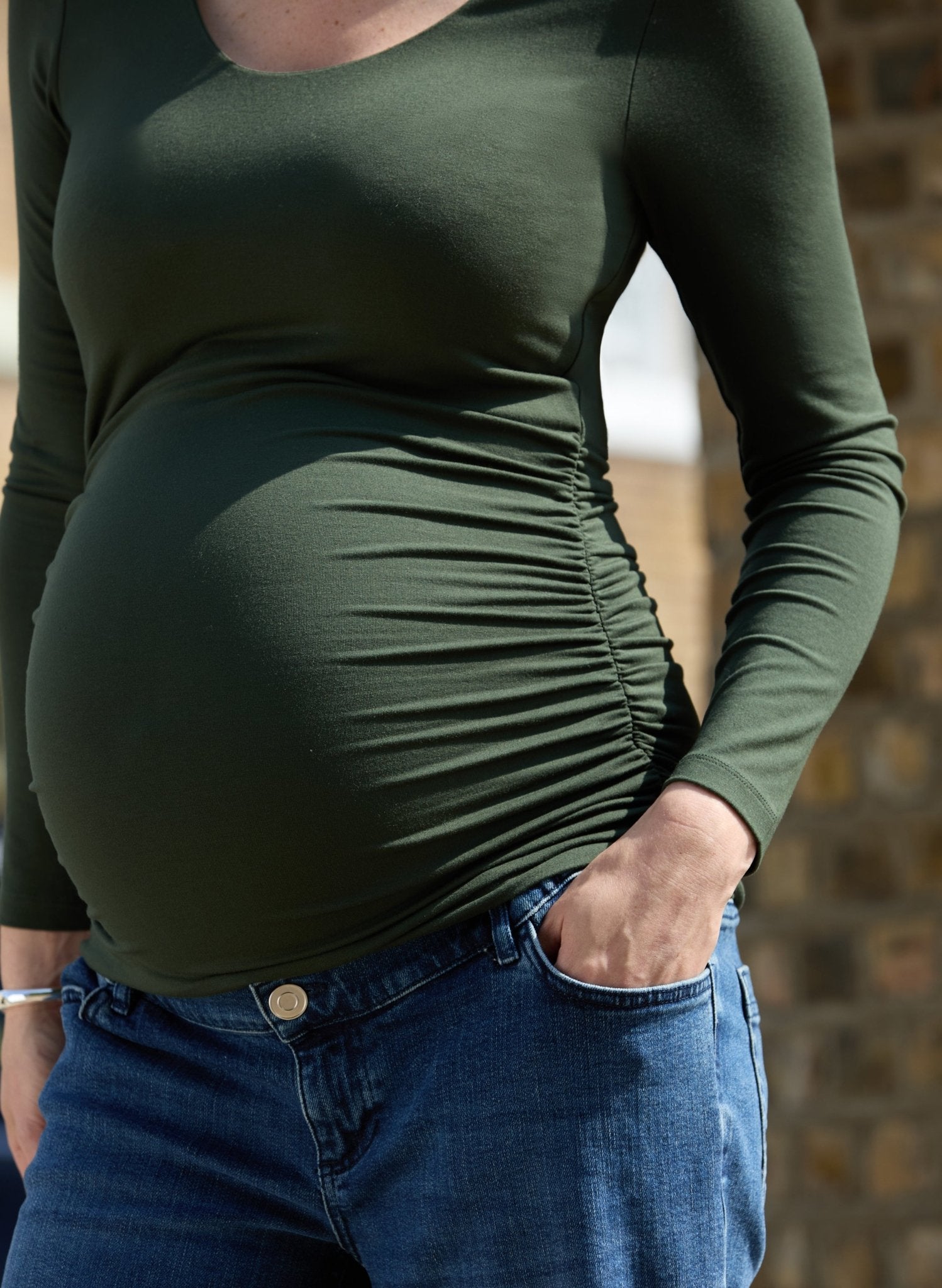 The Essentials Maternity Scoop Top - Deep Khaki - Maternity Tops & Tees - Isabella Oliver UK