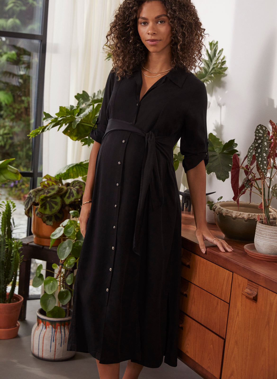 Black Midi Wrap Maternity Dress