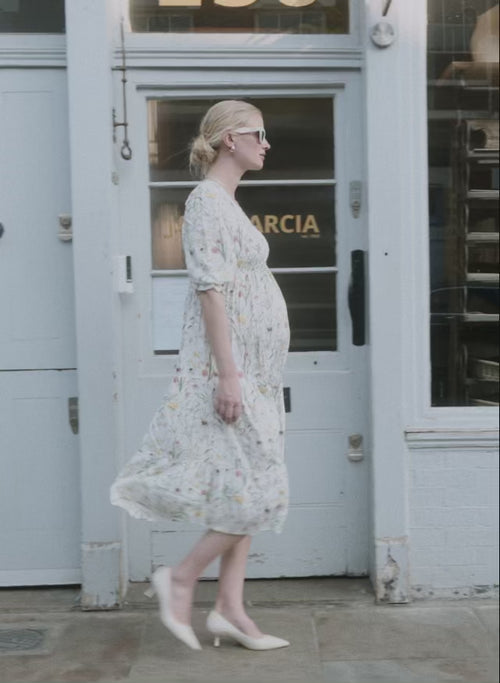 Meredith Maternity Dress | White Botanical Floral | Isabella Oliver