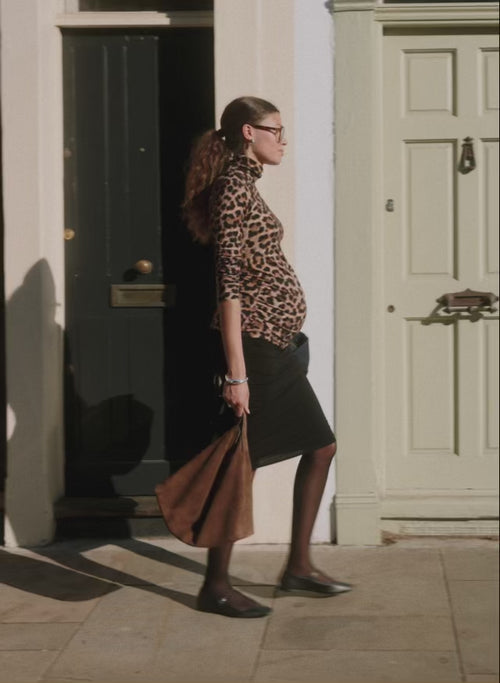 The Essentials Maternity Turtleneck Top | Butterscotch Leopard | Isabella Oliver