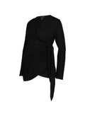 The Essentials Maternity Wrap Top - Caviar Black - Maternity Tops & Tees - Isabella Oliver UK